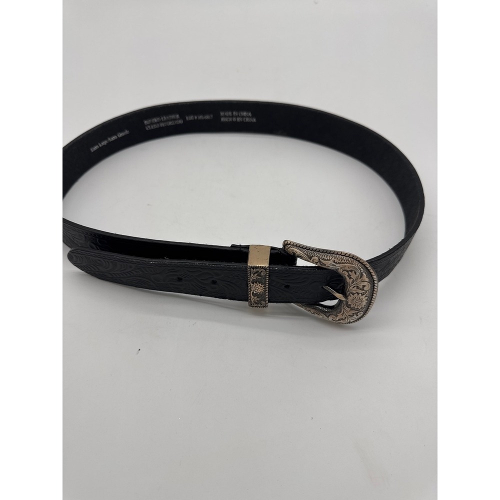Black Embossed Leather belt with Platinum Embossed buckle Size XL